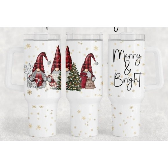 Merry & Bright Gnomes Christmas 40oz Quencher Tumbler With Handle Travel Mug